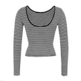 thumbnail image 5 of Seductiva Women's Long Sleeve Shirts Basic Tee Women Summer Short/Long Sleeve Tops Backless Striped Shirts Going Out T Shirt Y2K Crop Blouse Boat Neck Outfit Casual Workout Y2K Clothes Basic Tees, 5 of 9