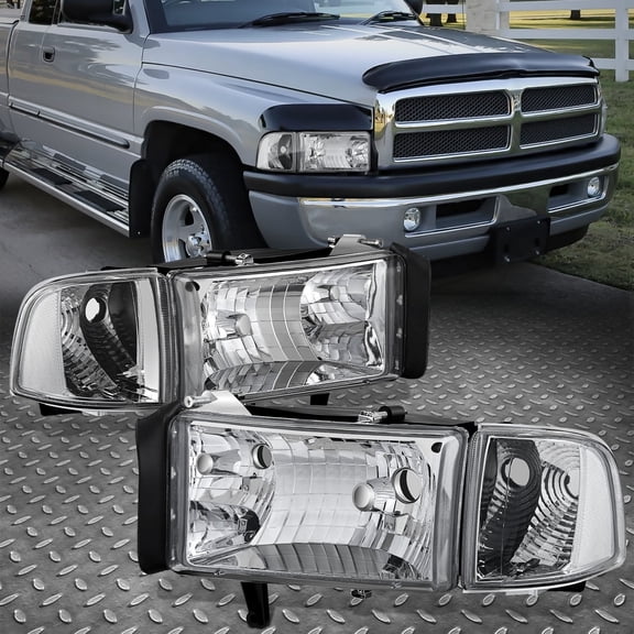 NUVISION for 94-02 Dodge Ram 1500 2500 3500 Chrome Housing Clear Corner Headlight Lamps