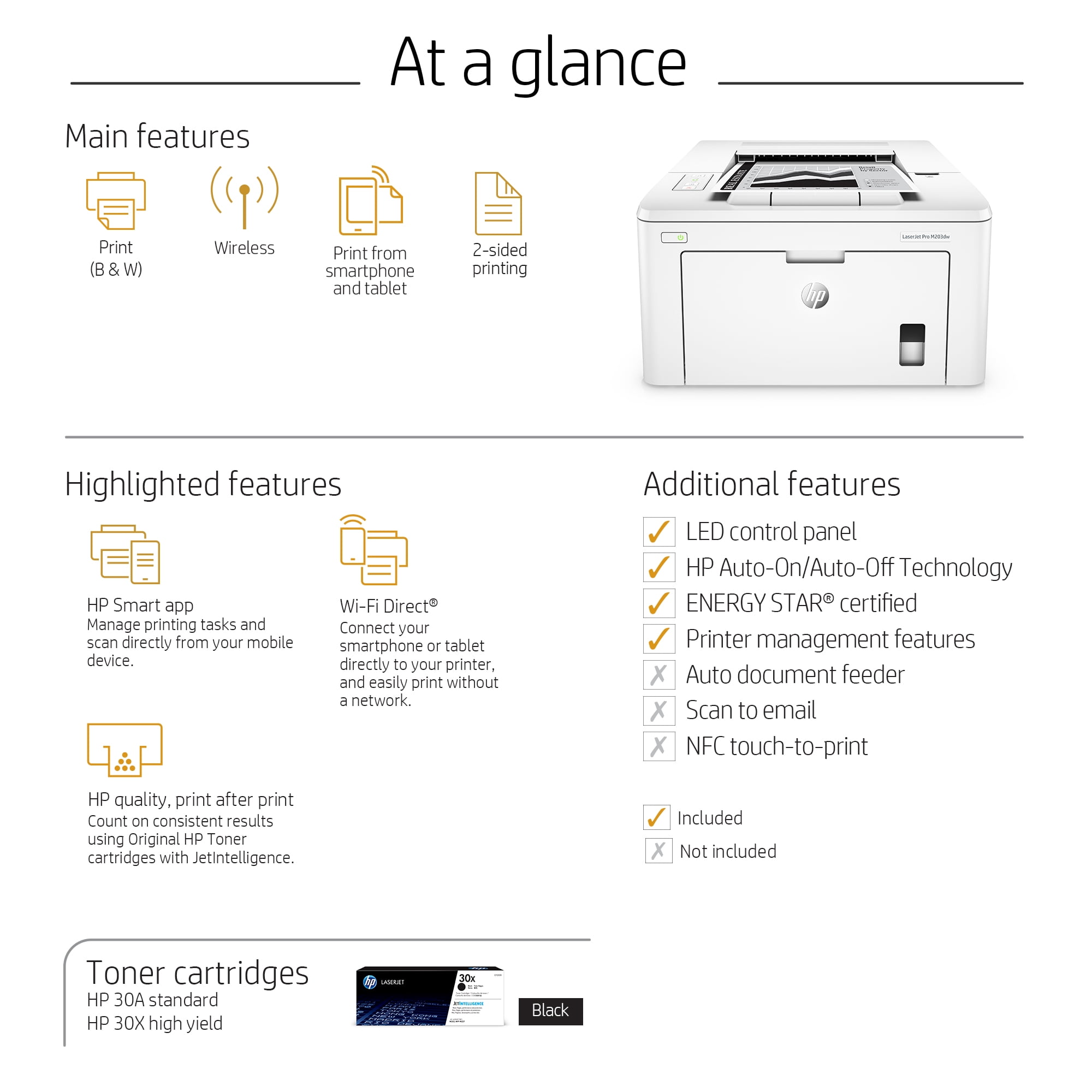 HP LaserJet Pro M203dw Wireless Monochrome Printer with built-in Ethernet & 2-sided printing (G3Q47A) (Sold without manufacturer warranty)