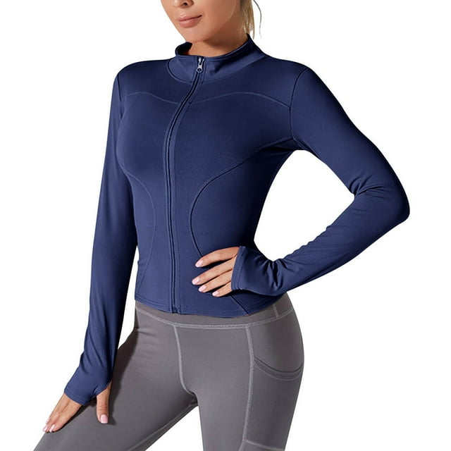 Admvng Hauts d'Entraînement pour Femmes à Manches Longues Col Rond Légers à Fermeture Éclair Séchage Rapide Yoga Gym Golf Athlétiques Coupe Ajustée Protection Solaire Vêtements pour Femmes G-2TG