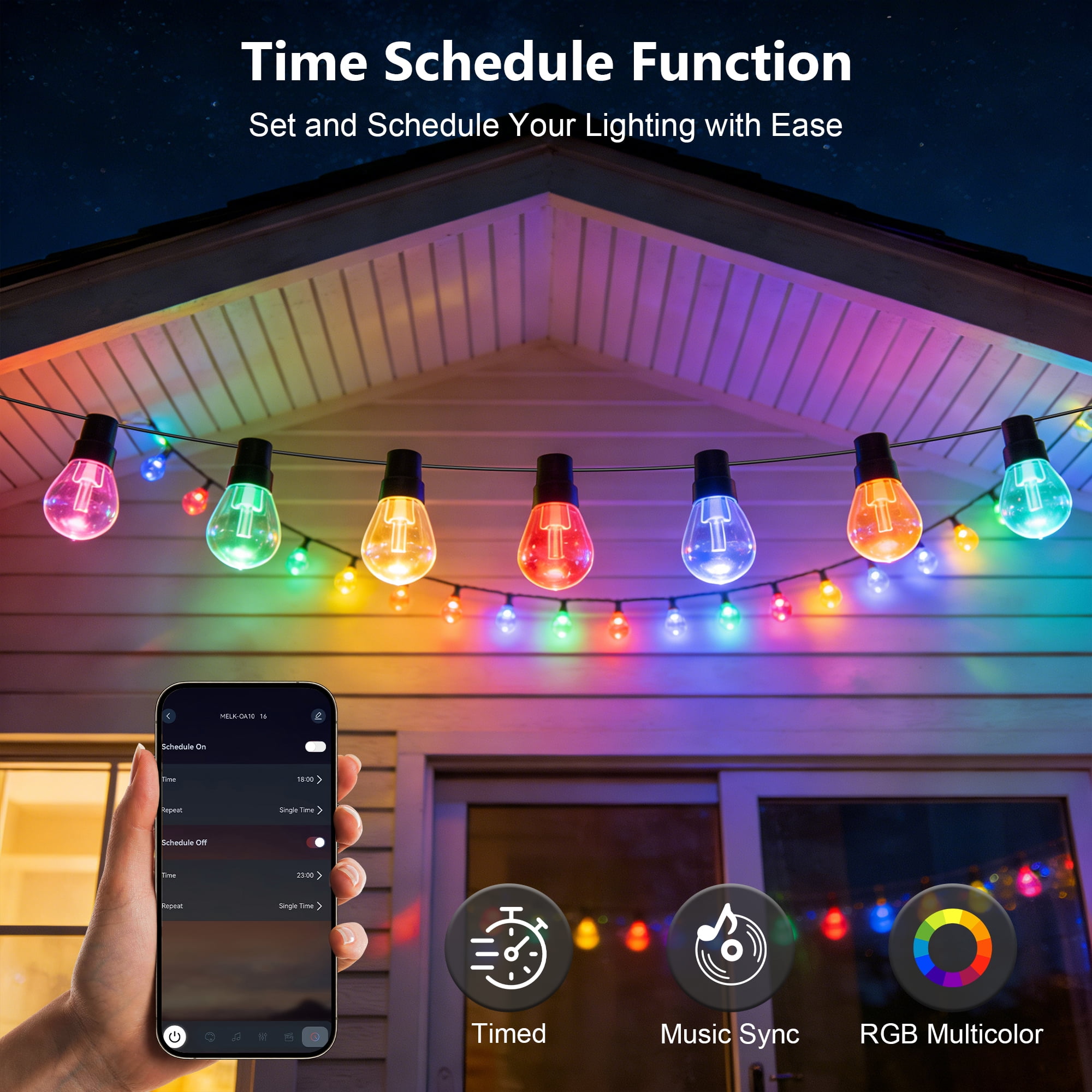 150FT RGB+IC Outdoor String Lights, Outside Light Dimmable Shatterproof LED Bulbs, IP67 Waterproof Chasing Effect Lighting DreamColor Patio Strip Lights for Backyard, Balcony, Outdoor Living