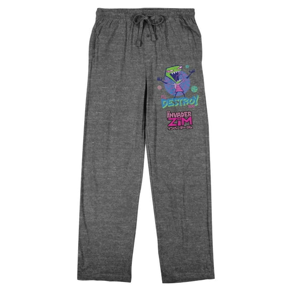 Invader Zim I'll Destroy You Adult Gray Heather Sleep Pajama Pants-Medium
