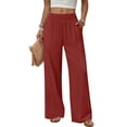 thumbnail image 2 of Women'sm Palazzo Pants Stretchy High Waisted Casual Wide Leg Slacks Summer Beach Lounge Trousers with Pockets Red M, 2 of 10