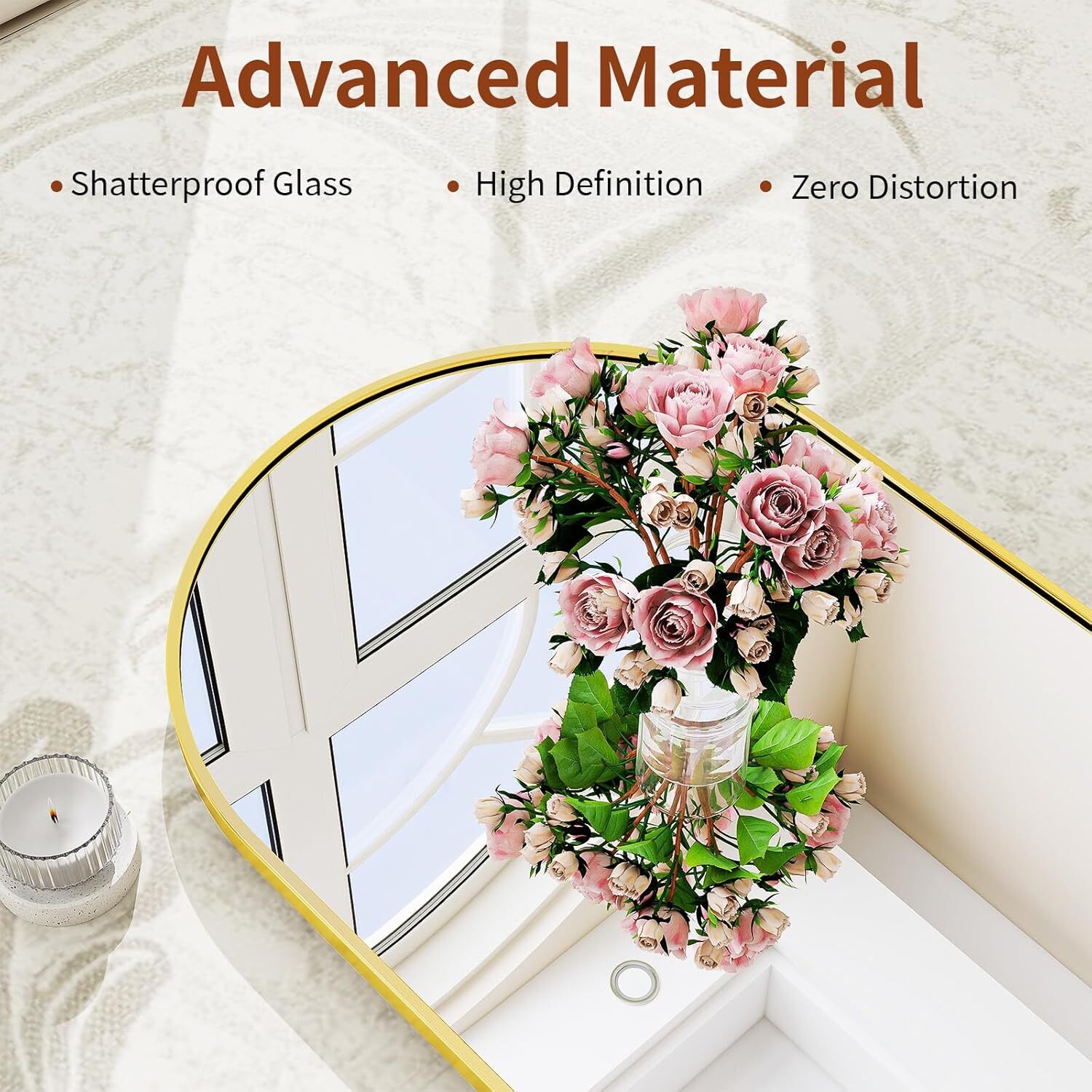 Easy4Home 65"x24" Arched Full Length Mirror Freestading Full Body Floor Mirror, Gold