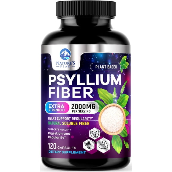 Psyllium Husk Powder 1500mg Per Serving - Soluble Fiber Supplement for Daily Digestive Health & Regularity Support, Natural Psyllium Powder Caps, Vegan Prebiotic, Non-GMO & Gluten-Free - 120 Capsules