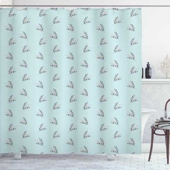 Ambesonne Dusty Blue Shower Curtain, Floral Themed Image, 69"Wx70"L, Pale Blue Dimgray Dust