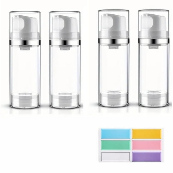 4-Pack Vacuum Seal Airless Pump Bottles 3.4oz/100ml, Leak-Proof Refillable Cosmetic Containers, TSA Approved Toiletry Travel Jars for Skincare & Makeup