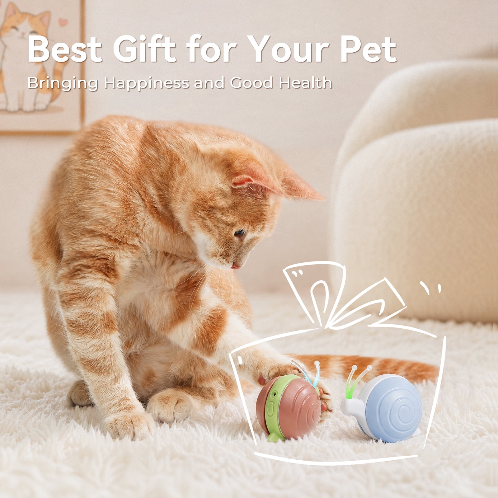 Cheerble Interactive Cat Toy for Indoor Cats, Wicked Snail Kitten Toys, Automatic Cat Toys with LED Lights, Rechargeable Moving Toys for Cats, Smart Stimulating Electric Pet Toy (Brown/ Green)