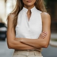 thumbnail image 6 of Tank Tops for Women Casual Breathable Linen Blouse Spring Sleeveless Stand Up Collar V Neck Plain Colours Bodycon Comtable Everyday Leisure Vest Womens Summer Tops White L, 6 of 8