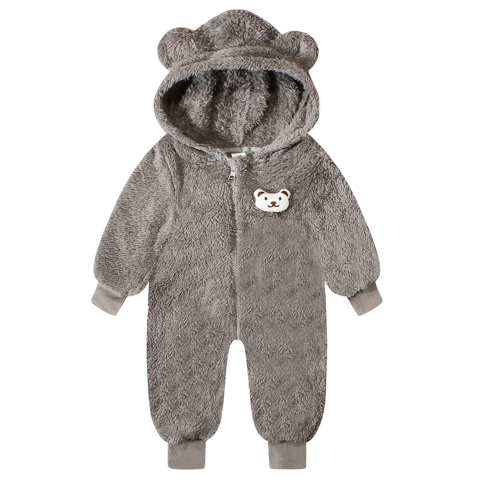 Toddlers Zip up Romper Fuzzy Sherpa Fleece Onesies Baby Boy Girl Winter Jumpsuit Bear Ears One Piece Outfits (6 Years, Gray)
