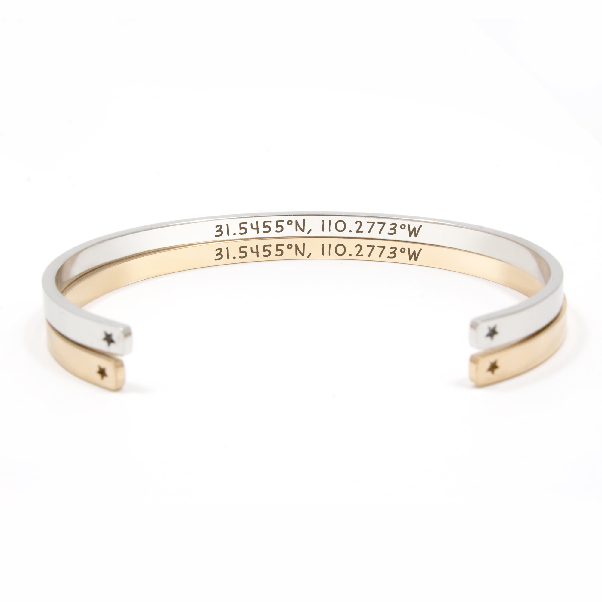 Personalized Silver and Rose Gold Stainless Steel Tarnish Resistant Cuff Bangle - Gift for Her Bracelet Set - Anniversary Gift for Couples - Stackable Bangles - Ships Next Day