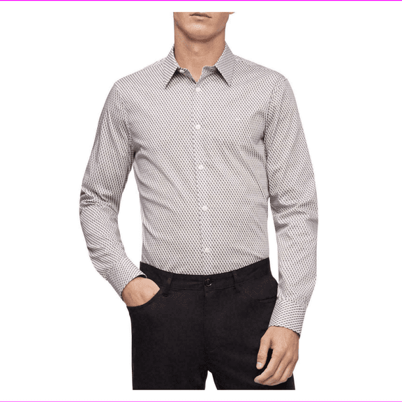 Calvin Klein Men's Geo-Print Classic-Fit Dress Shirt, Black/White, Size XL