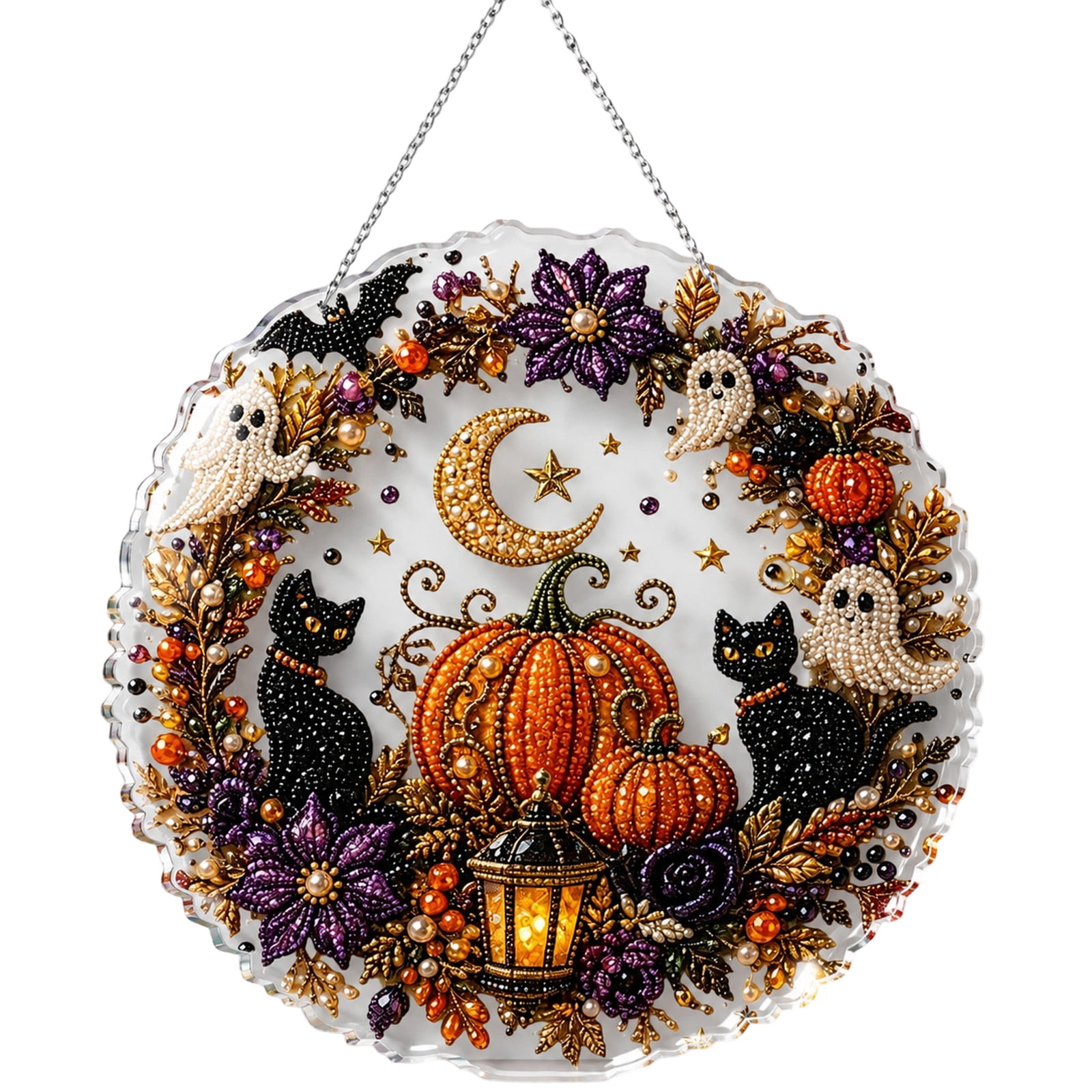 Halloween Ghost Pearl Art DIY Kit Crystal Pearl 3D Diamond Painting Craft Kit DIY Mosaic Wall Art for Halloween Home Decor Framed Fall Seasonal Decoration for Adults B