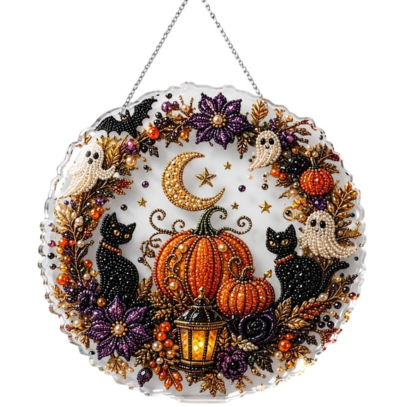 Halloween Diamond Art Hanging Kits, DIY Acrylic Painting Hanging Kit, Halloween Decorations Indoor & Outdoor, 6 Spooky Designs