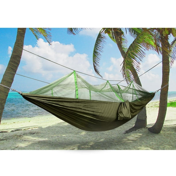 Double Nylon Camping Hammock with Mosquito Bug Net for Camping Backpacking  Survival Travel and More, 440 pounds Capacity