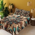 thumbnail image 2 of Ambesonne Rustic Fitted & Top Sheet Set with Shams, Ethnic Southwestern Feathers, Redwood and Dark Turquoise, 2 of 5