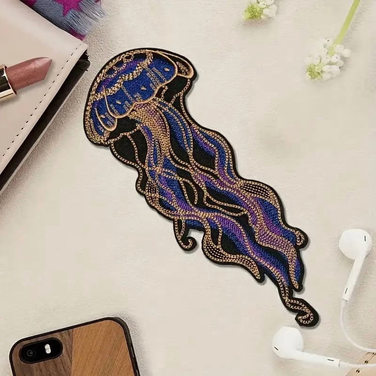 Vibrant Jellyfish Embroidery Patch - Iron-On or Sew-On Colorful Sea Creature Transfer for Backpacks, Jackets, and Jeans