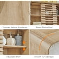 thumbnail image 3 of Bathroom Wall Cabinet, Mid-Century Medicine Cabinet with Slatted Sliding Door, Adjustable Shelf & Curved Edges, Storage Cabinet Wall Mounted for Bathroom, Kitchen, or Living Room - Natural Oak, 3 of 8