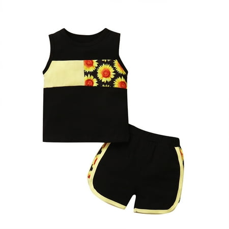 

TAIAOJING Baby Girl Clothes Summer Boys Sleeveless Daisy Leopard Printed Tops+Shorts Set Outfits For Girl 18-24 Months
