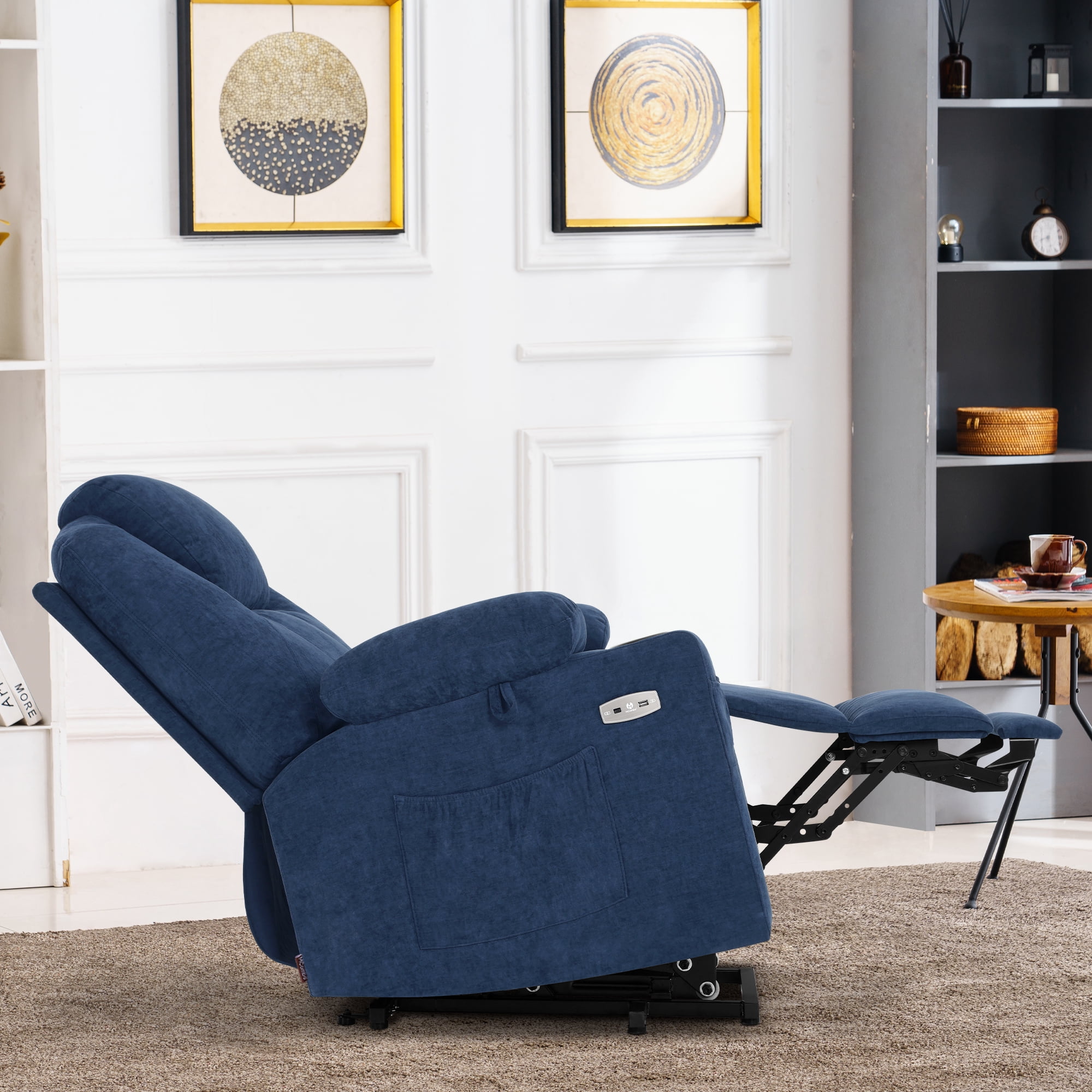 MCombo Large Power Lift Recliner Chair Sofa with Massage and Heat for Big and Tall Elderly People, 3 Positions, Cup Holders, and USB Ports, Extended Footrest, Fabric 7516(Large,Admiral)