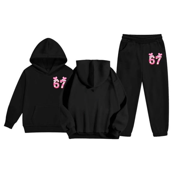 DHFJKG 2 Piece Outfits Girls Clothes 67 Shirt Kids Sweatsuits Heart Print Hoodies Joggers Ankle-Tied Pants Athleisure Trendy Track Suits