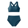 thumbnail image 5 of Women's High Waisted Bikini Sets with Push Up Top - 2 Piece Tummy Control Swimsuits Spaghetti Strap Bathing Suits, Solid Color Beach Wear(Dark Green,L), 5 of 6
