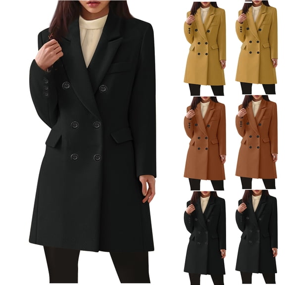 Womens Trench Coat Fall Winter Notched Lapel Double Breasted Peacoat Coffee Shop Business Casual Elegant Overcoat