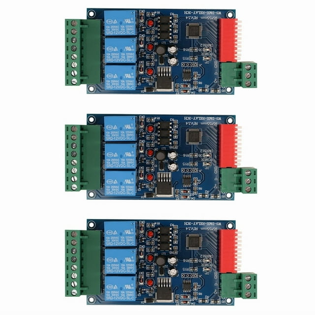 3X 3 Channel 5A DMX512 Controlled Relay Switch Kit DIY Converter Dimmer Relay,3 x Relay Switch,blue