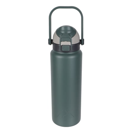 Ozark Trail 30oz Vacuum-Insulated Stainless Steel Dual Lid Insulated Water Bottle, Double Wall Vacuum Insulated Travel Bottle with Sip & Chug Lid, Dark Forest