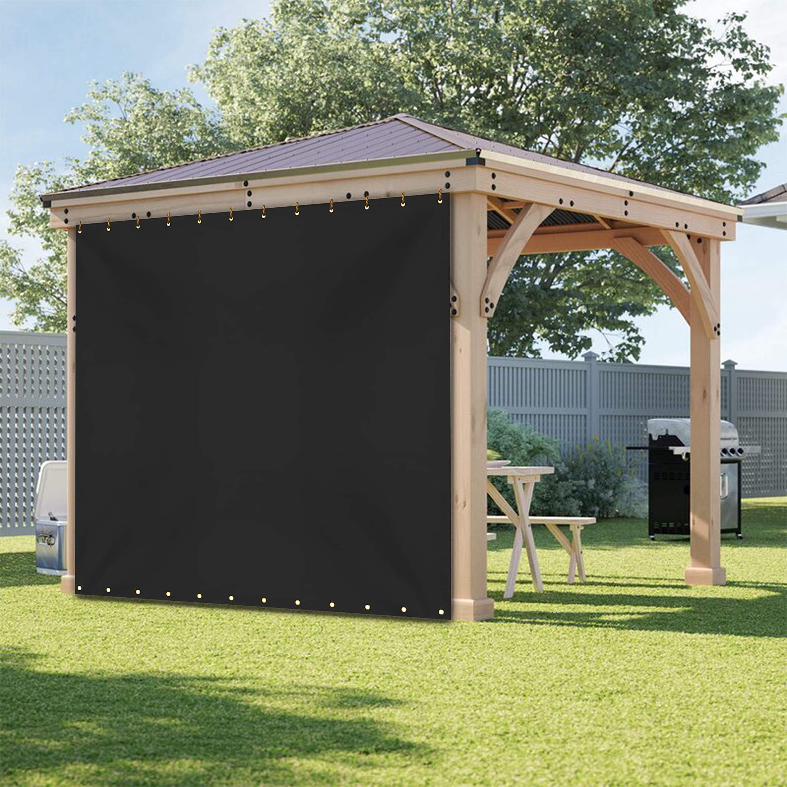 COVERS&ALL Outdoor Vinyl Curtain for Patio Furniture 18 Oz, Weather Resistant Patio Blackout Drapes for Dining Room Window with Rustproof Grommets for Pergola, Porch, Gazebos (8' H x 9' W, Black)