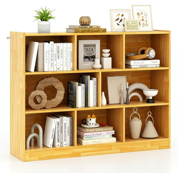 8 Cube Storage Bookcase, 3-Tier Horizontal Bookshelf Organizer, Wooden Display Cabinet for Living Room, Bedroom, Study, 48'' x 12.5'' x 36.5'' (Burlywood)