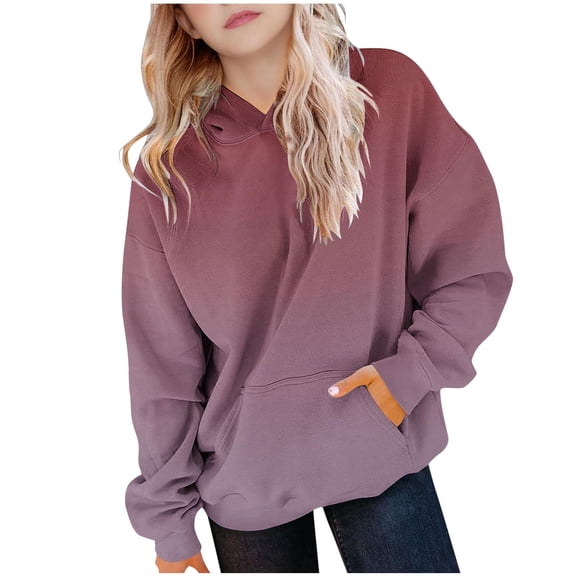 ShomPort 4-14 Years Toddler Children Sweatshirt Gradient Color Hooded Long Sleeve Sport Blouses Trendy Casual Pocket Tops