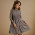 thumbnail image 2 of BiZtdJrK Girls Ribbed Long Sleeve Dress Solid Casual Crewneck A-line Tiered Pullover Midi Dress with Pockets Clothes for Teens, Khaki, 7 Years, 2 of 10