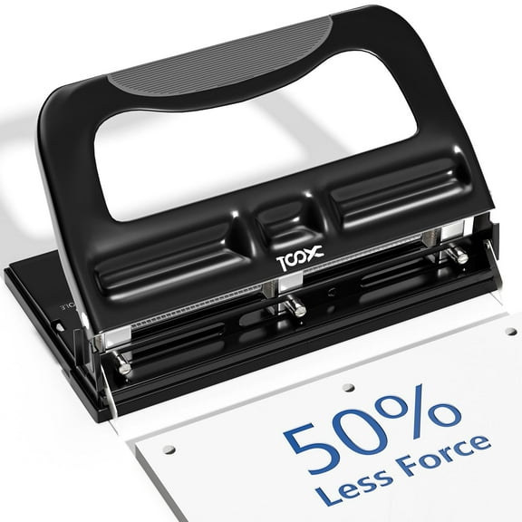 XOOL 3 Hole Punch, Desktop Hole Puncher 2-3 Holes Adjustable 40 Sheet Punch Capacity Metal Heavy Duty Paper Punch Black