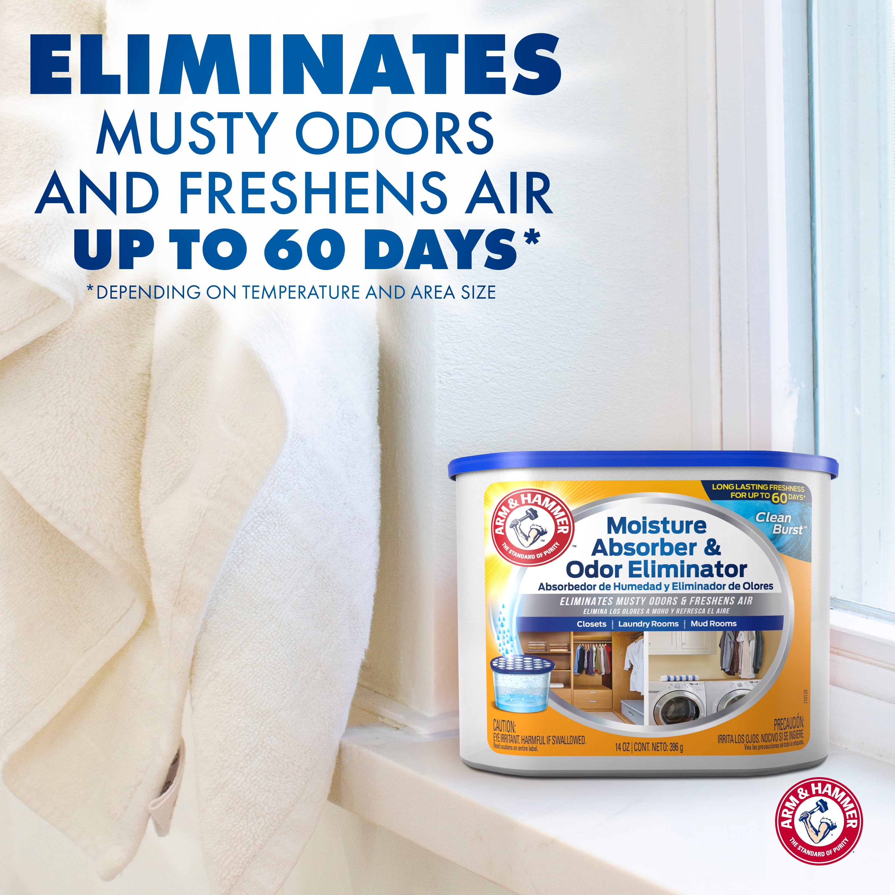 (3 pack) Arm & Hammer Moisture Absorber and Odor Eliminator Tub - Clean Burst Scent, Desiccant Type, 10.5 Oz