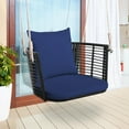 thumbnail image 5 of SAZYY Outdoor Metal Porch Swing, Single Person Hanging Seat w/Woven Rattan Backrest, 2 Sturdy Hanging Ropes, Seat & Back Cushions Included, Heavy-Duty Swing Chair for Front Porch, Backyard,Blue, 5 of 8
