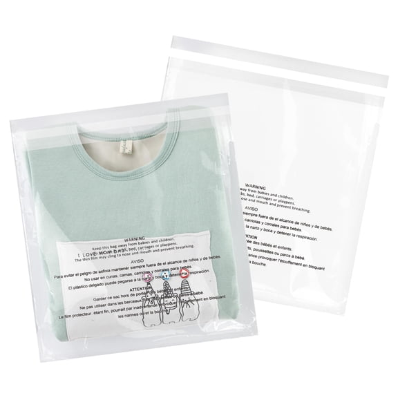 iMailer - 200 Pcs - 12" x 18" Poly Bags with Suffocation Warning Self Seal- Clear Shipping Bags 1.6 Mil for Clothing, Shirts, Packaging - Permanent Adhesive
