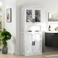 thumbnail image 4 of BeesClover 67" Tall Bathroom Cabinet with 4 Doors & Flip Glass Drawer, Storage Cabinet with Adjustable Shelves, Freestanding Organizer for Kitchen, Living Room (Antique White), 4 of 8