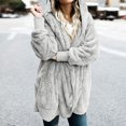 thumbnail image 2 of YDFCWXW Womens Long Sleeve Solid Fuzzy Fleece Open Front Hooded Cardigans Jacket Coats Outerwear with Pocket 2025 Winter Grey, M, 2 of 5