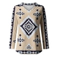 thumbnail image 4 of PNTUTB Women's Ethnic-Print V-Neck Long Sleeve Pullover Loose Fit Comfortable Casual Top, 4 of 5