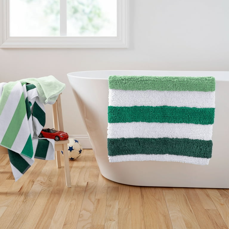 Gap Home Kids Ombre Stripe Organic Cotton Non-Slip Bath Rug, Green, 20x30  