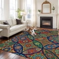 thumbnail image 2 of Vintage Boho Area Rugs 5'x7', Washable Small Throw Rugs for Laundry Room Playroom, Ethnic Floral Geometric Green Blue Red Indoor Outdoor Rug Non-Slip Low Pile Carpet Runner Reversible Floor Mats, 2 of 8