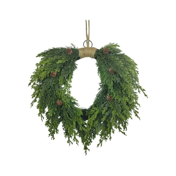 18" Large Cedar Christmas Wreath for Front Door with Burlap Bow, Artificial Greenery Holiday Farmhouse Wreath for Indoor Outdoor Wall, Window, Fireplace, Porch, Rustic Xmas Home Decorations