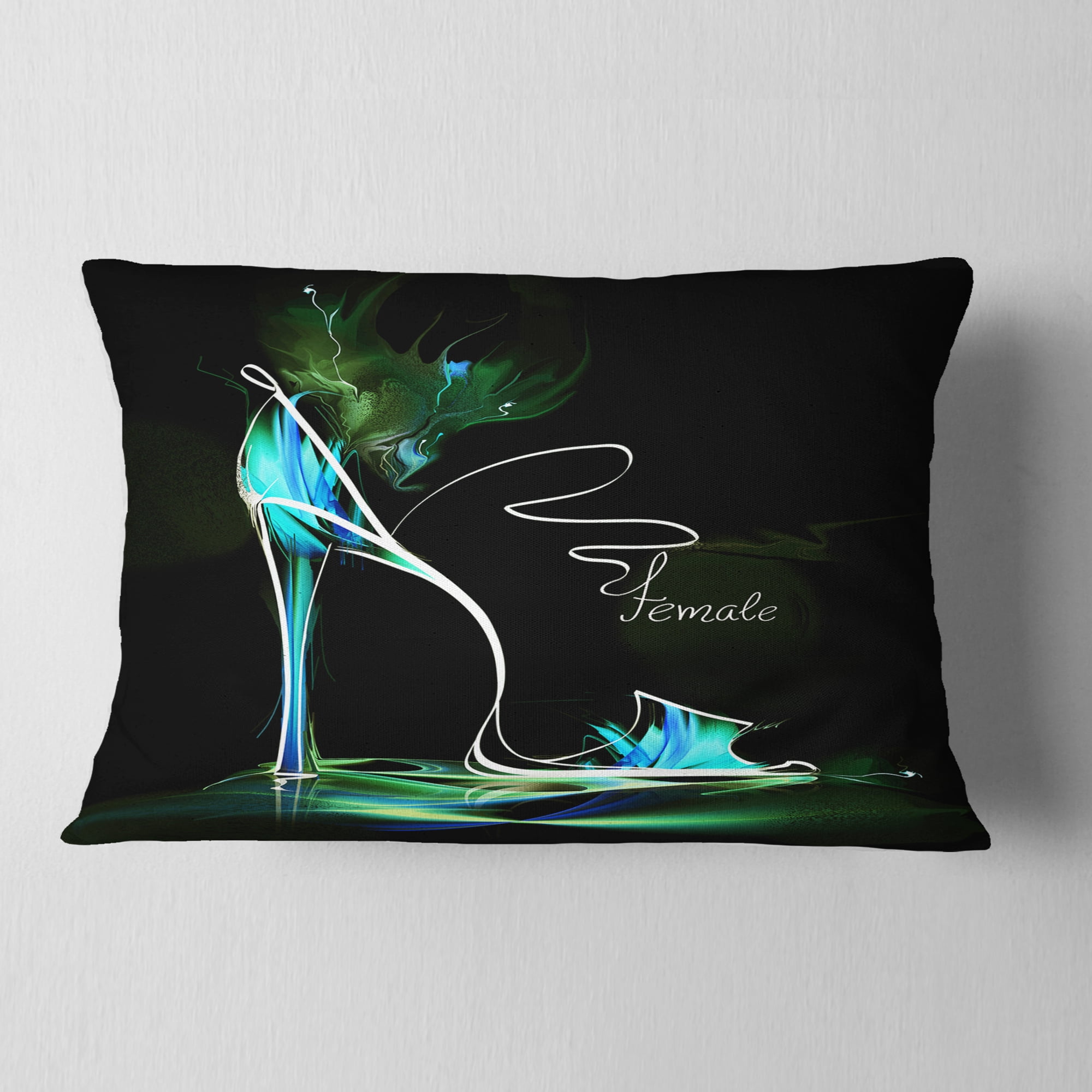 Designart Green High Heel Show - Abstract Throw Pillow - 12x20