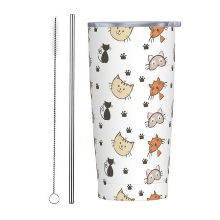 

Cartoon Kitten Graffiti Insulated Stainless Steel Mug Splash-Proof Push-Pull Lid Car Straw Cup - 20 oz