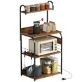 thumbnail image 1 of Rustic Brown Baker's Rack with Charging Station & Hooks - Kitchen Microwave Shelf | 23.6" x 15.7" x 49.5" Storage Unit for Living Room, Dining Area, 1 of 7