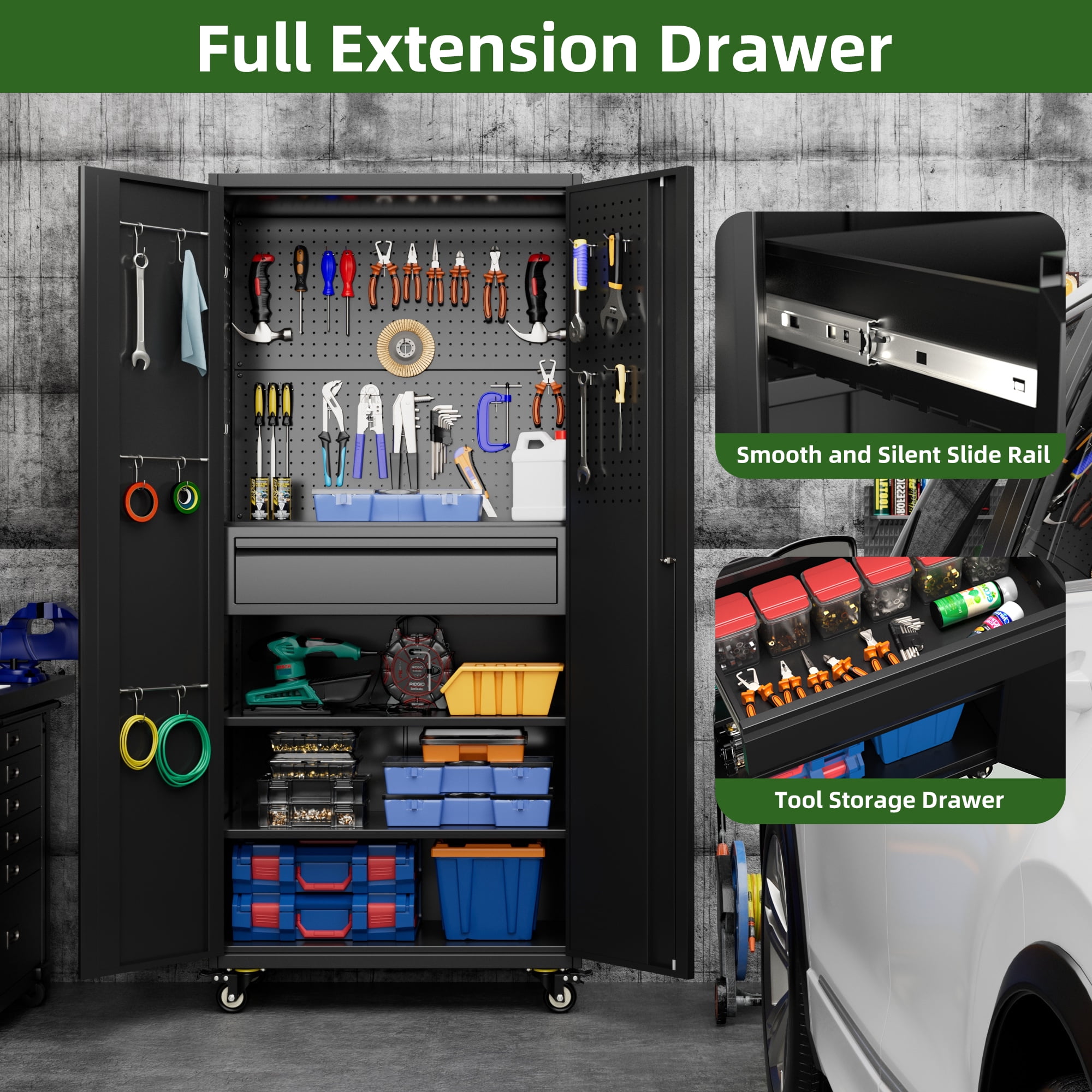 SUXXAN Steel Rolling Organizer, Metal Storage Cabinet with Wheels