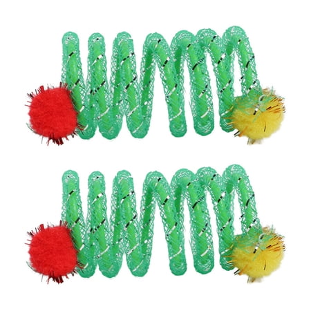 T-HOTLYST 2Pcs Interactive Colorful Plush Ball Spring Coils Cats Toy Encouraging Playfulness and Exploration for Energetics Kitten