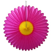 3-pack Devra Party 20 Inch Tissue Paper Daisy Flower Fan Decoration, Cerise and Yellow
