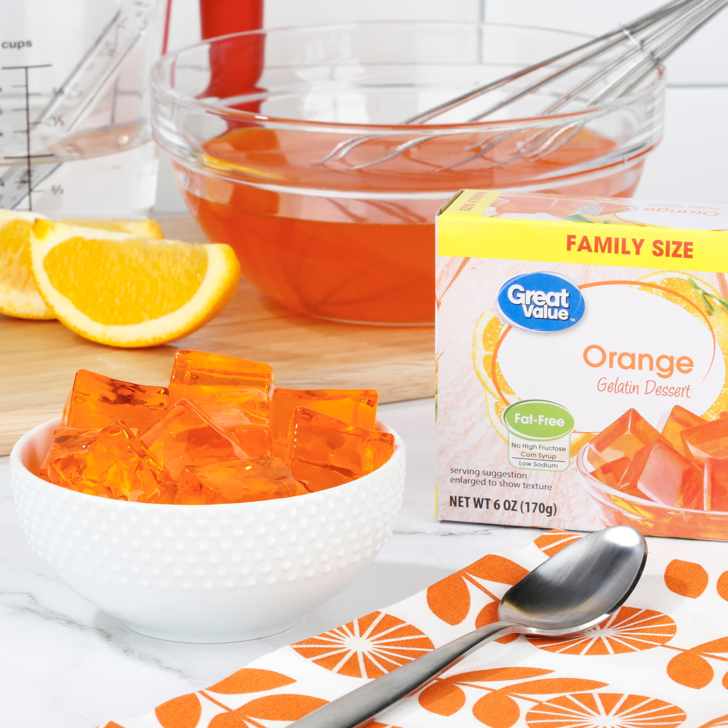(6 pack) Great Value Orange Gelatin Dessert, Family Size, 6 oz